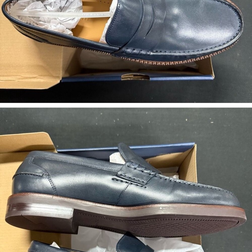 New Cole Haan Hann Pinch Prep Penny Loafers 9 Navy Blazer Leather